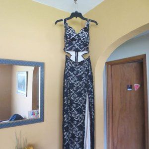 Formal Dress with Slit (nude and black lace)